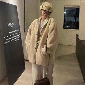 韓國訂單2025正反兩穿碎花冬羊羔毛皮毛一體ins復古寬松中長外套