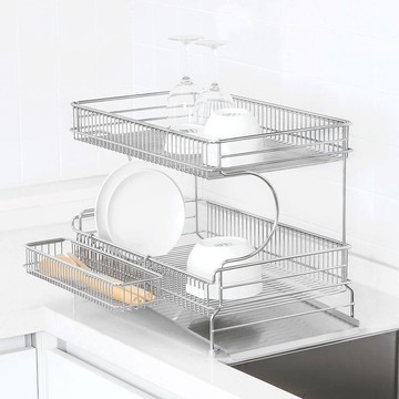 Login 韓國製造 304全不鏽鋼傾斜型碗盤瀝水架 橫向基本款  2層  1個  銀色