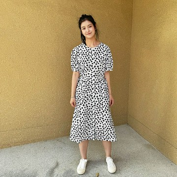 花木馬日系女裝圓領襯衫式花花綁帶洋裝