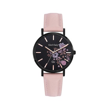 【Go Girl Only】花卉系列法國時尚真皮腕錶-蜜桃粉/699009