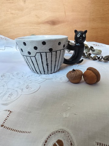 立體貓貓把手陶杯 咖啡杯 茶杯A