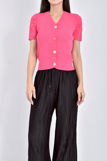 (S) honor棉質排扣桃紅色短袖上衣