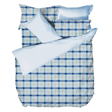 LAMINA 樂米娜 混紡床包枕套3件組  經典格藍  雙人  床包+ 枕套2個
