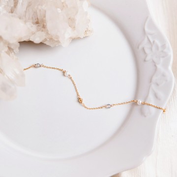 【Ficelle輕珠寶】六月誕生石 • 風信子 • 重生的愛｜ 雙子座 巨蟹座 拉長石 淡水珍珠 誕生石 生日水晶 生日飾品 生日禮物 黃銅鍍18K金 調節式 手鍊