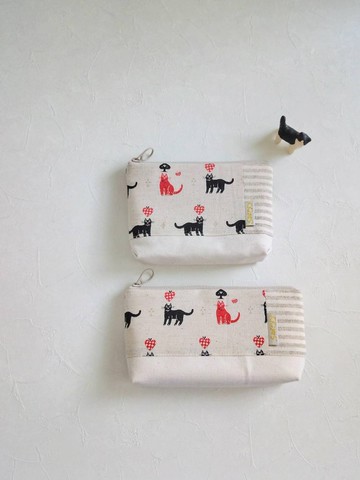 現貨!【FZK/萬用收納包(小)】黑桃紅心 貓戲團 日本帆布先染布