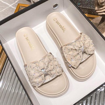 拖鞋外穿夏季2025新款女鞋厚底休閑一字拖水鉆增高涼拖小碼33 34