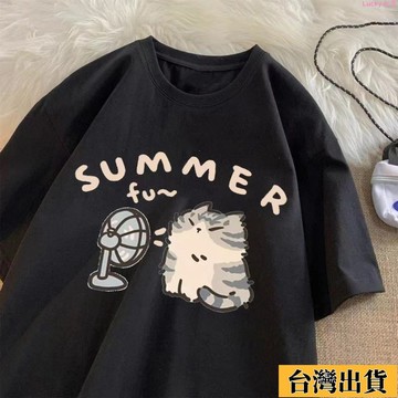 🌟新店優惠🌟百搭T恤休閑 短袖寬鬆oversize 小貓印花短袖 t恤夏季ins休閑 大尺碼上衣柔軟麵料不透色