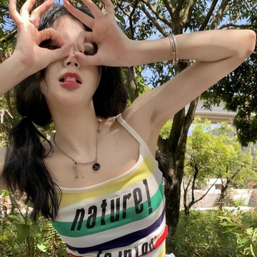 【臺灣出貨】夏季條紋字母印花泰式吊帶外穿小背心女夏季新款辣妹內搭外穿短款上衣  3WH
