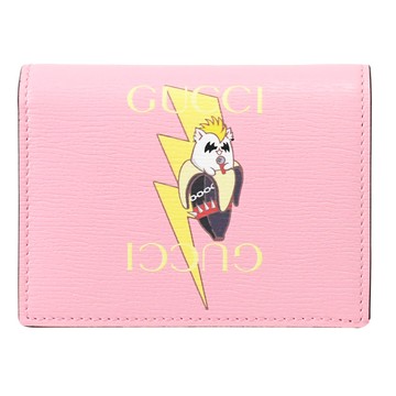GUCCI 701009 Bananya 聯名款印花釦式零錢短夾.粉色