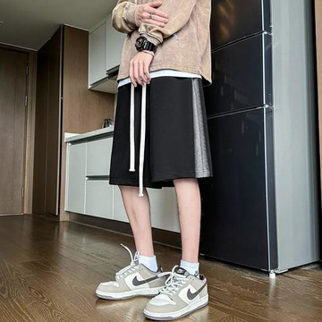 短褲男夏季黑色褲子直筒運動褲美式潮牌寬松休閑褲男士五分褲中褲