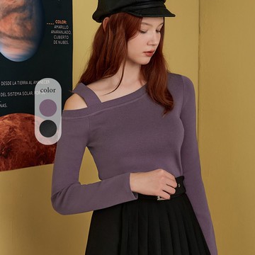 OUWEY歐薇 單肩縲縈彈性針織上衣(兩色；S-L)3233195024