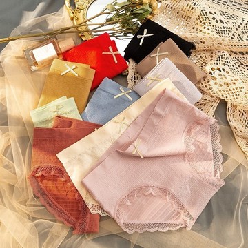 ▪石墨烯內褲 日系蝴蝶結蕾絲輕薄中腰三角褲/女士棉襠舒適透氣性感提臀內褲女#1