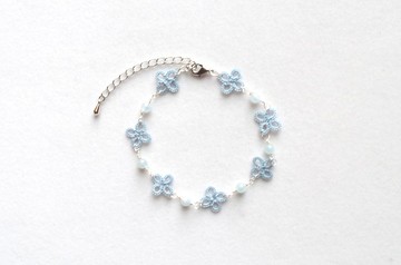 三月生日石梭織蕾絲小花和海藍寶石手鍊