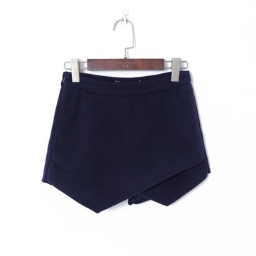 秋季女裝韓版純色拼接不規則A字裙褲自然腰修身顯瘦毛呢短褲