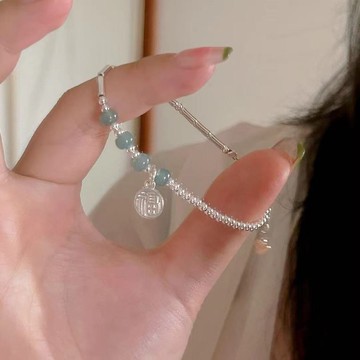 免運🔥銀色新中式竹節手鍊福牌手工百搭小衆簡約ins氣質輕奢時尚高顏值銀飾 手鍊 可調整手鍊 招財手鍊 轉運手鍊  手鏈