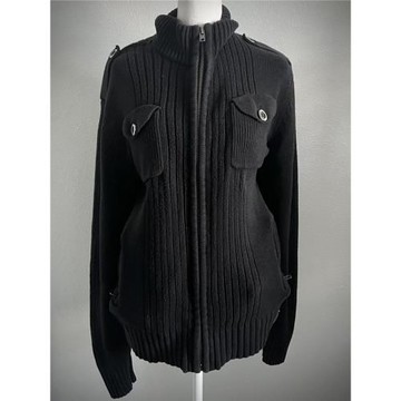 寶椰少女 原創黑色半高領毛衣外套女秋冬口袋設計感小眾針織上衣