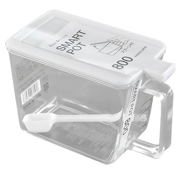 SANADA 單耳透明掀蓋式調味盒 附匙 800ml  白蓋  廚房調味收納好幫手  1個