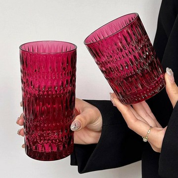 浮雕玻璃杯北歐高檔輕奢復古家用水杯果汁杯牛奶杯啤酒威士忌杯