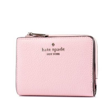 KATE SPADE 鵝卵石紋皮革釦式對開短夾-芭蕾粉