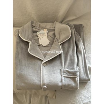 純色海島絨高級感情侶睡衣女冬季可愛加厚保暖休閑男士家居服套裝