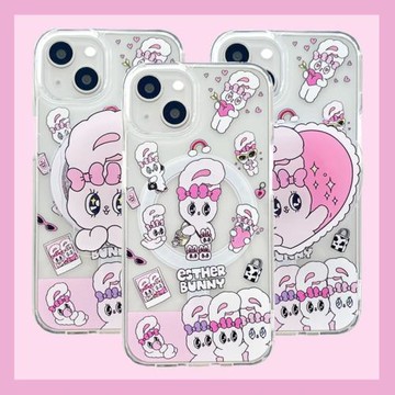 適用iphone16promax蘋果16手機殼MagSafe磁吸支架15防摔14可愛Bunny小兔子ins風13少女12透明無線充電保護套