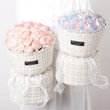 【台灣現貨】布藝小香風21朵香皂花仿真玫瑰花束創意禮品(情人節 母親節 生日 婚禮 送禮首選)