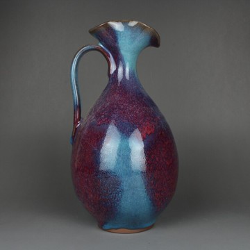 宋鈞窯 窯變藍釉一點紅 花澆壺 古董古玩仿古陶瓷器老貨收藏擺件