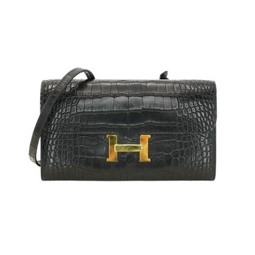 二手品 Hermes Constance To Go 霧面鱷魚皮手拿/斜背包#Z(89黑/金釦)