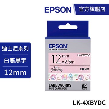 EPSON LK-4XBYDC S654487迪士尼公主仙境初雪 標籤帶 白底黑字 公司貨