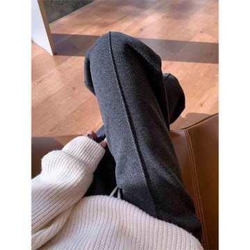 灰色人字紋毛呢直筒褲女秋冬2025新款高腰顯瘦垂感窄版休閑闊腿褲