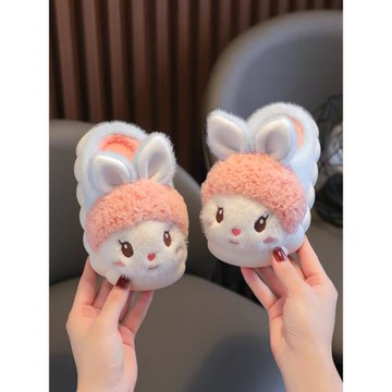 兔子冬季卡通加厚底兒童棉拖鞋