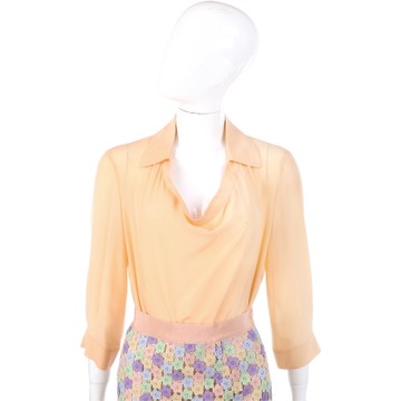 MOSCHINO 粉橘垂領剪裁七分袖雪紡上衣