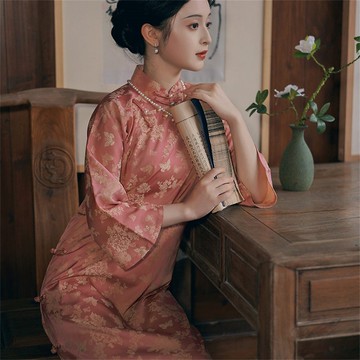 玉妍 古法倒大袖旗袍 復古中國風少女年輕款洋裝 秋季連衣裙