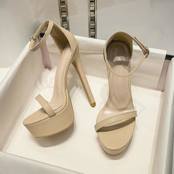 露趾銀色防水臺高跟鞋一字帶性感超高跟涼鞋女夜場模特細跟恨天高