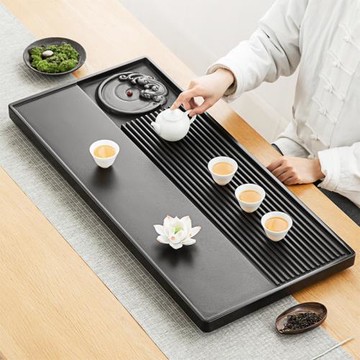 天然烏金石電木茶盤茶臺家用輕奢功夫茶具排水石頭茶托盤茶海套裝