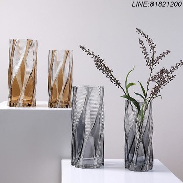 花瓶 花器 擺件 免運 開立發票 簡約雙色漸變幾何直筒玻璃花瓶客廳水養插花鮮花瓶餐桌軟裝飾擺件