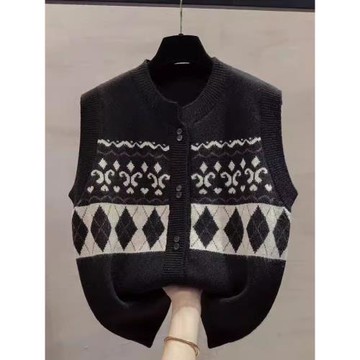 正品哥家新款2025秋冬圓領單排扣疊穿無袖羊毛針織馬甲背心上衣女