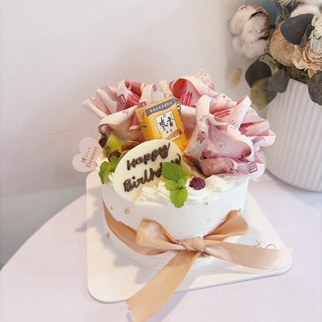 日式蛋糕 有錢花裝飾 客製化蛋糕 生日 禮物 鈔票花 蛋糕 台北