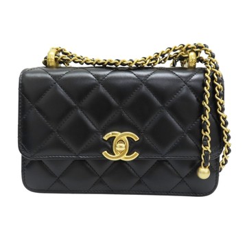 【二手名牌BRAND OFF】CHANEL 香奈兒 黑色 菱格紋 羊皮 Mini Perfect Fit 鍊帶 肩背包 金扣