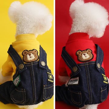 狗狗衣服外出高顏值四腳衣防臟保暖秋冬裝比熊專用加絨牛仔背帶褲