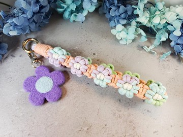 漸層雛菊手機掛繩 小花羊毛氈螢幕擦組合款 鑰匙圈 包包吊飾