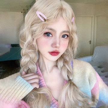 假發女夏長發日常lolita長卷發白金色玉米燙羊毛卷jk自然全頭套式