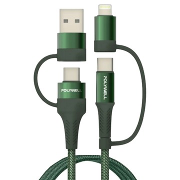 POLYWELL 寶利威爾 四合一PD編織快充線 二托二 PW15-W45-A274  1m  綠色  1條
