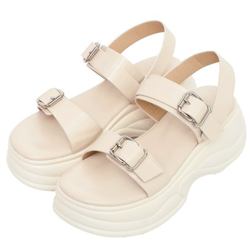 ANNSTAR 詩亞SA聯名-帥帥甜酷風兩穿可拆後跟繫帶厚底涼鞋6.5cm-米白