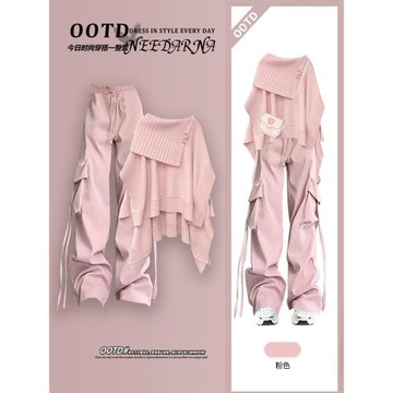 又a又颯2026年新款多巴胺粉色工裝褲套裝女開秋季穿搭配一整套