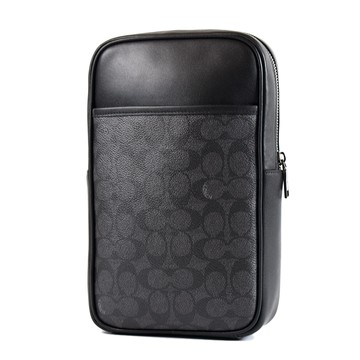 COACH 男款 緹花LOGO防刮方型拉鍊胸包-灰黑