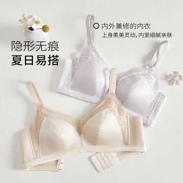 無痕法式蕾絲油光緞面內衣女小胸聚攏無鋼圈防下垂收副乳文胷罩