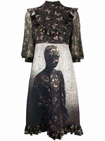 Undercover - semi-sheer butterfly-print dress - women - Polyester/Polyurethane/Silk/Cupro - 2 - Black