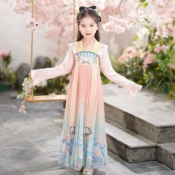 兒童洋裝 女童漢服 秋季款古裝連身裙 兒童人魚公主裙 女孩古風連衣裙 中大童漢服裙子 女生洋裝連身裙【不二雜貨】