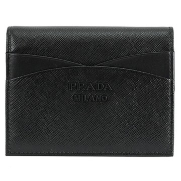 PRADA 經典金屬LOGO防刮對開零錢短夾(黑)